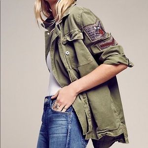 Free People Embellished Military Shirt Jacket